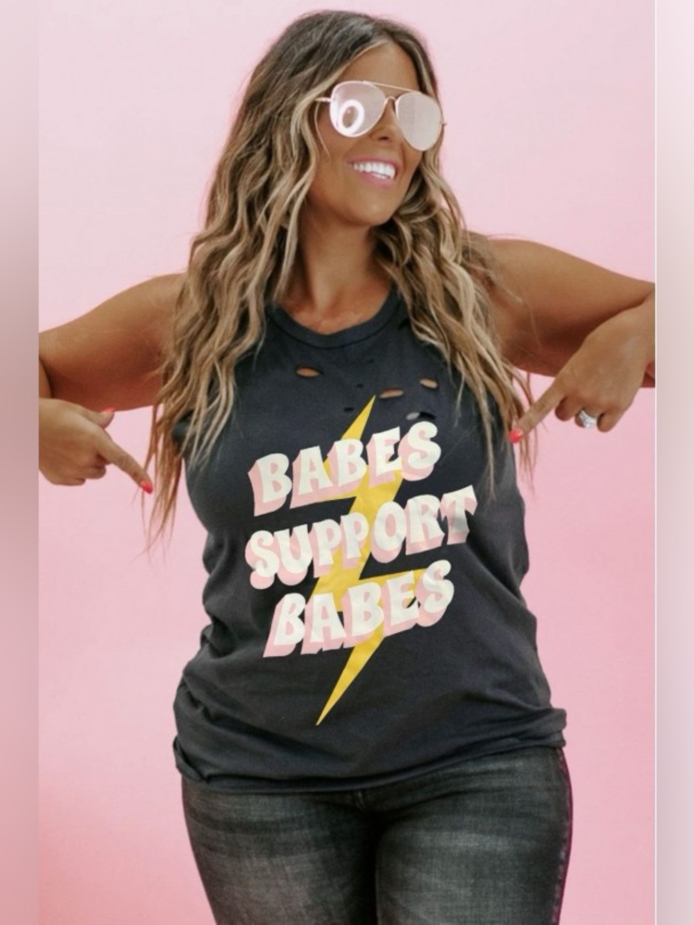 Zutter Babes Support Babes Distressed Graphic Tank Top